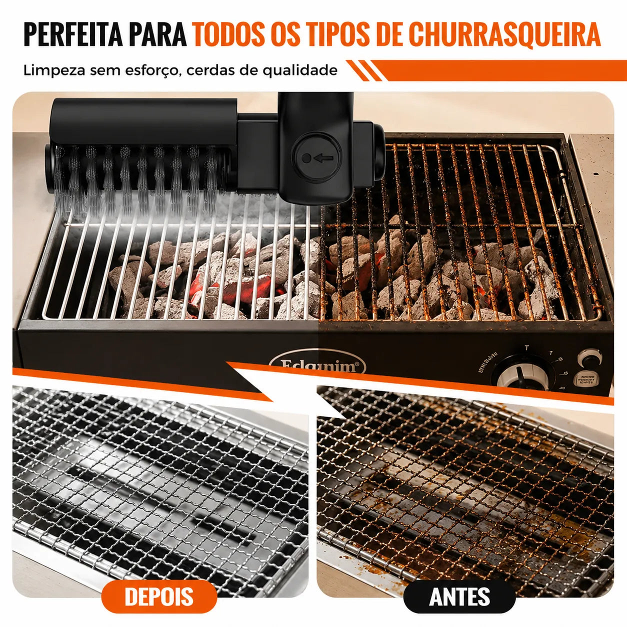 Escova Elétrica Recarregável para Limpeza de Grelhas