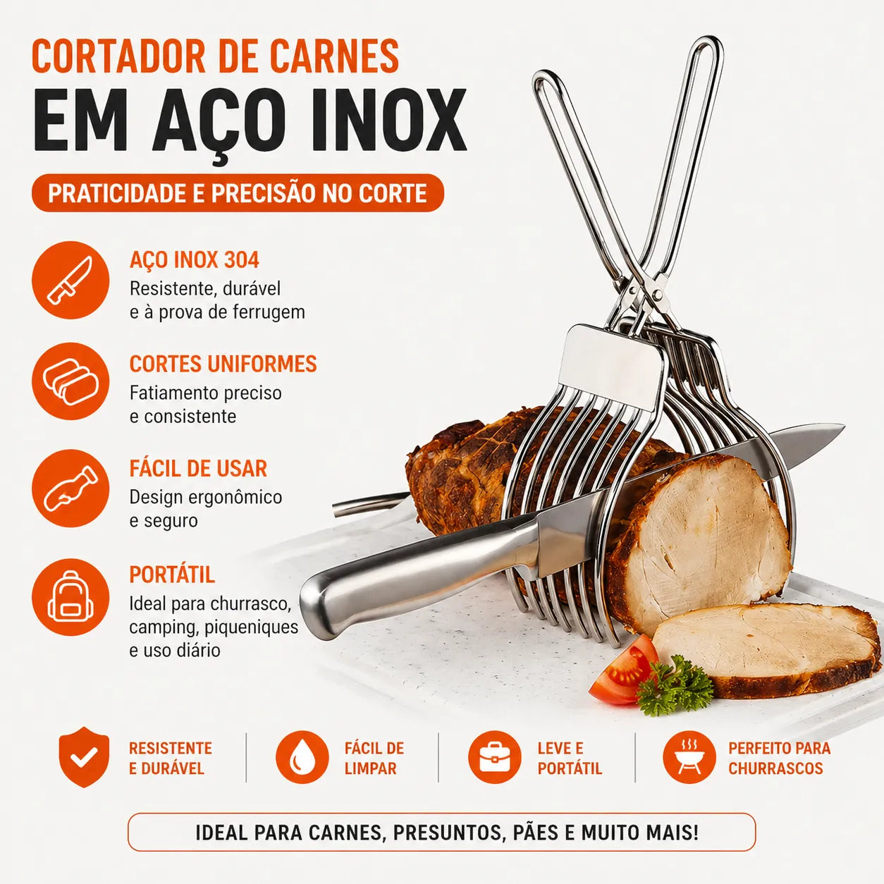 Cortador Multifunção em Aço Inox para Churrasco e Cozinha