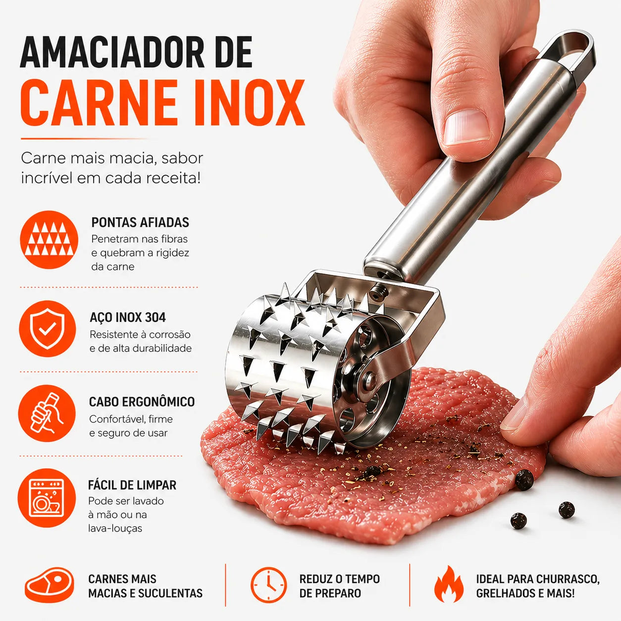 Amaciador de Carne em Aço Inox com Lâminas