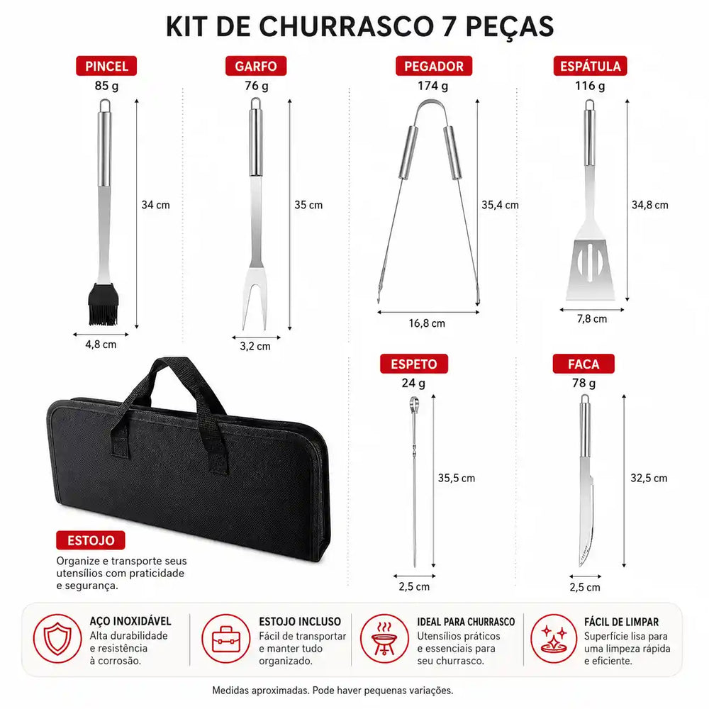 Kit Churrasco Portátil 9 Peças com Estojo