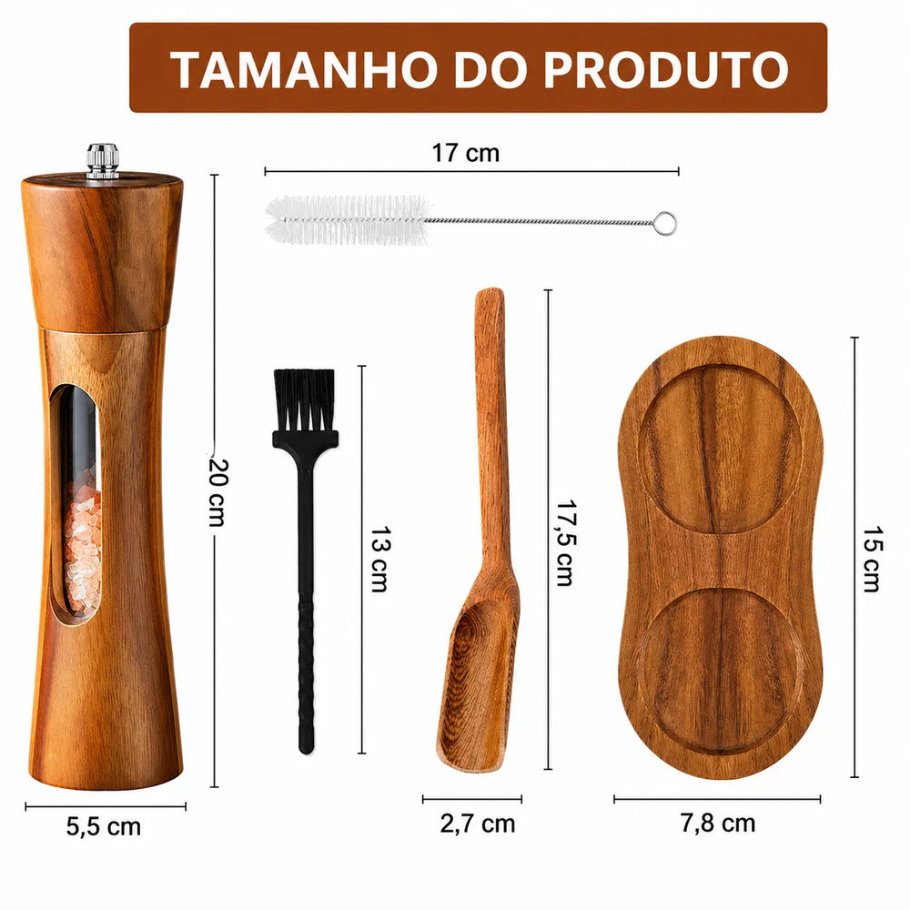 Moedor Manual de Sal e Pimenta em Madeira Maciça