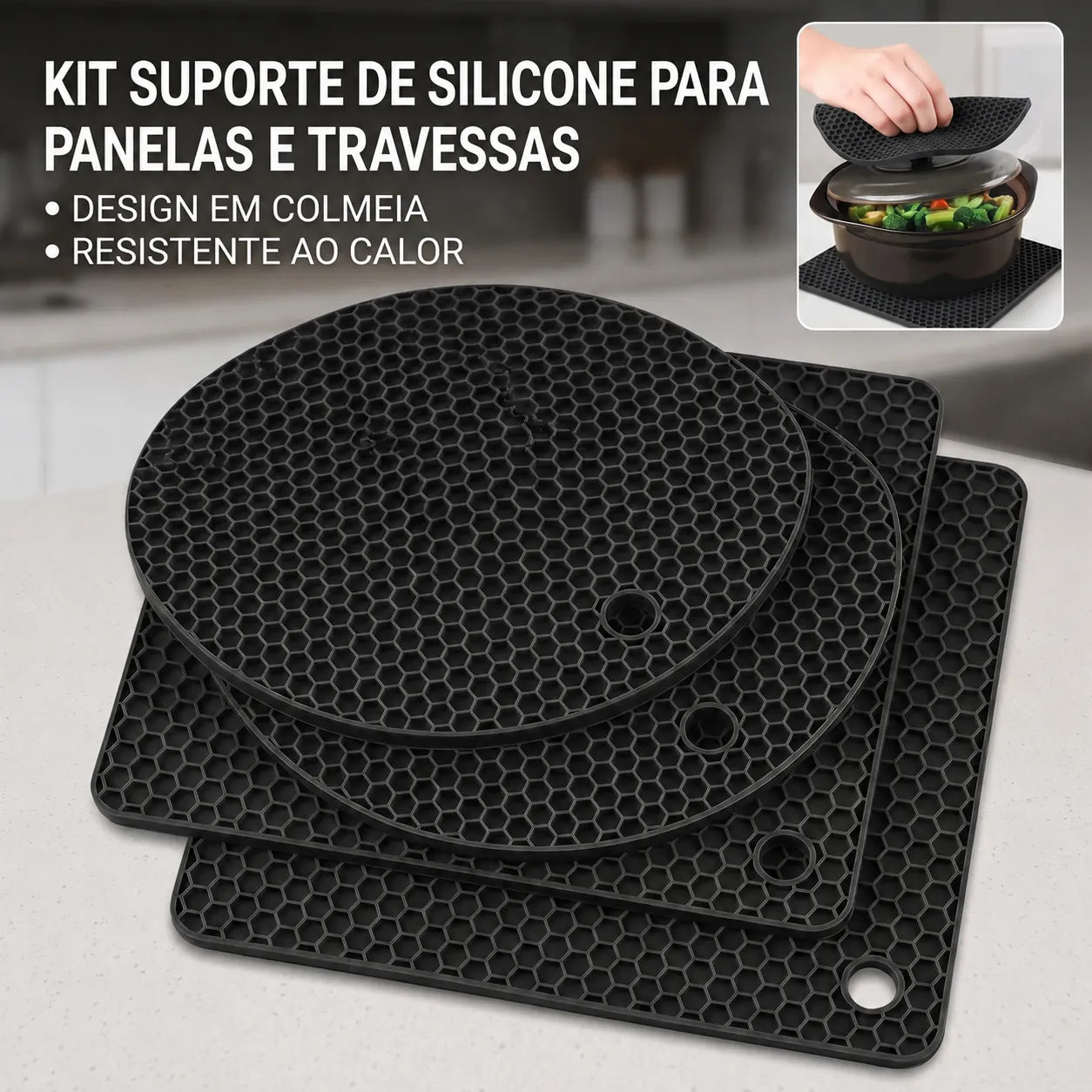 Kit Suporte de Silicone para Panelas e Travessas