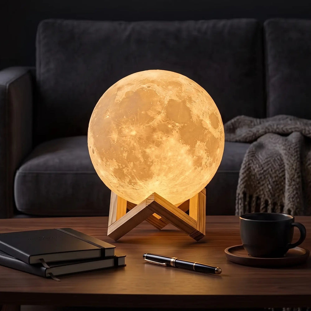 Luminária 3D Lua com Toque e Luz Colorida Recarregável