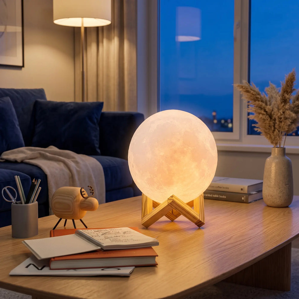 Luminária 3D Lua com Toque e Luz Colorida Recarregável