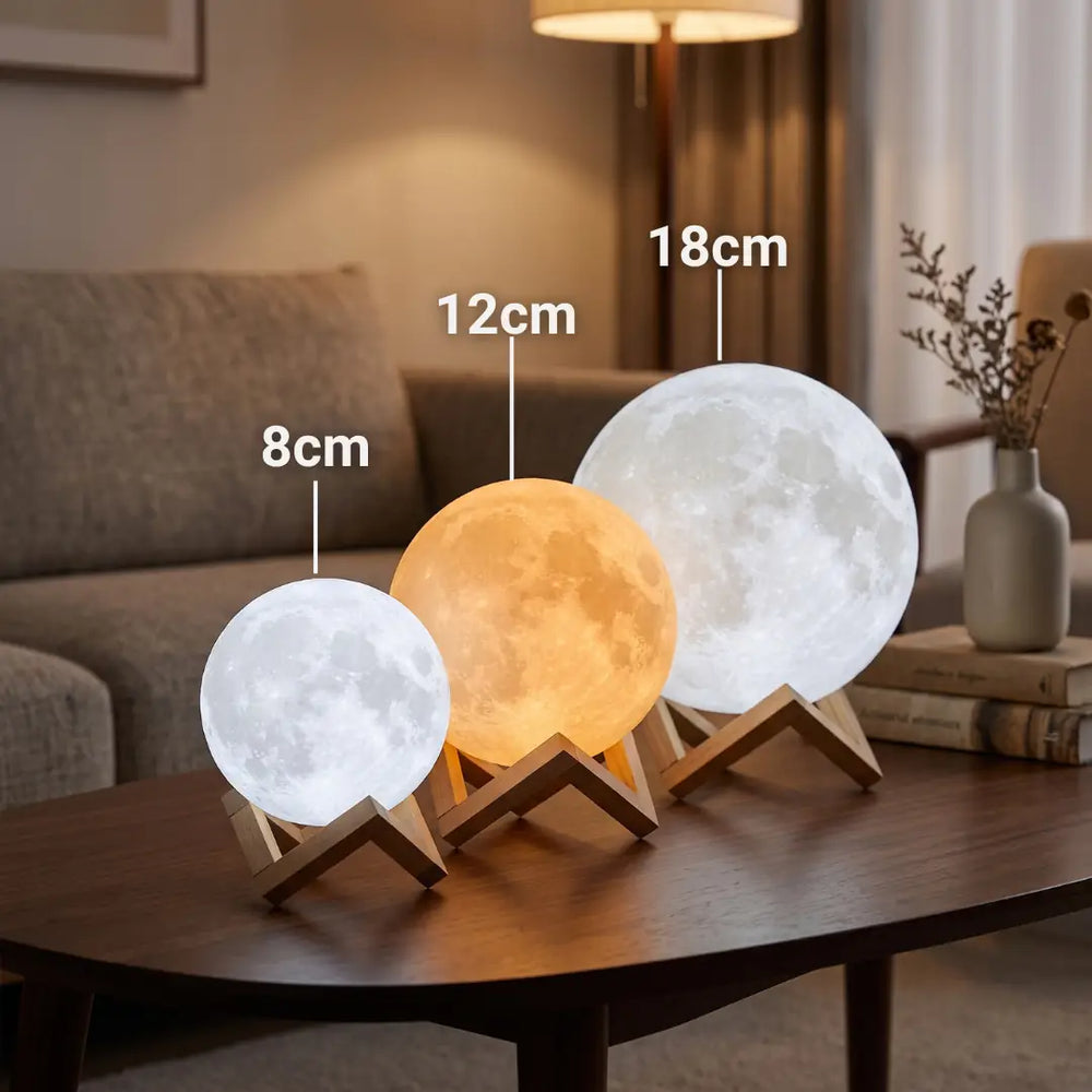 Luminária 3D Lua com Toque e Luz Colorida Recarregável
