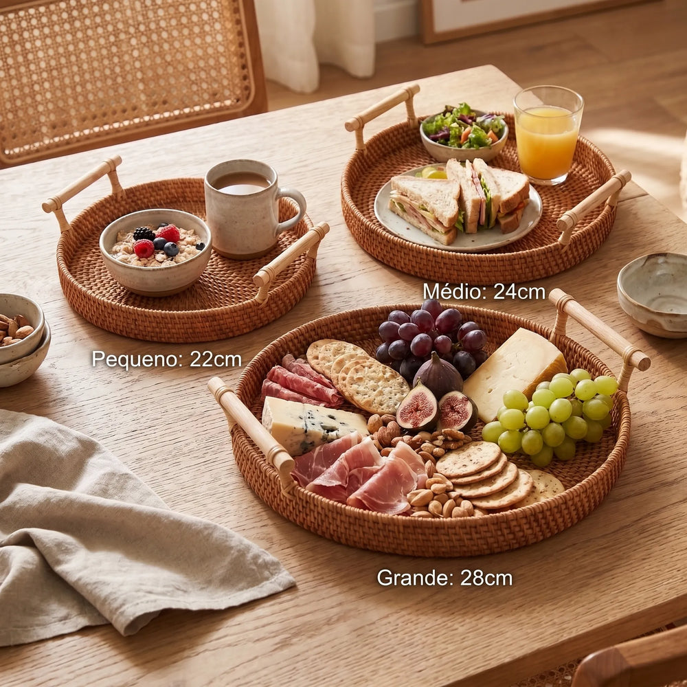 Bandeja de Rattan Trançada com Tampa