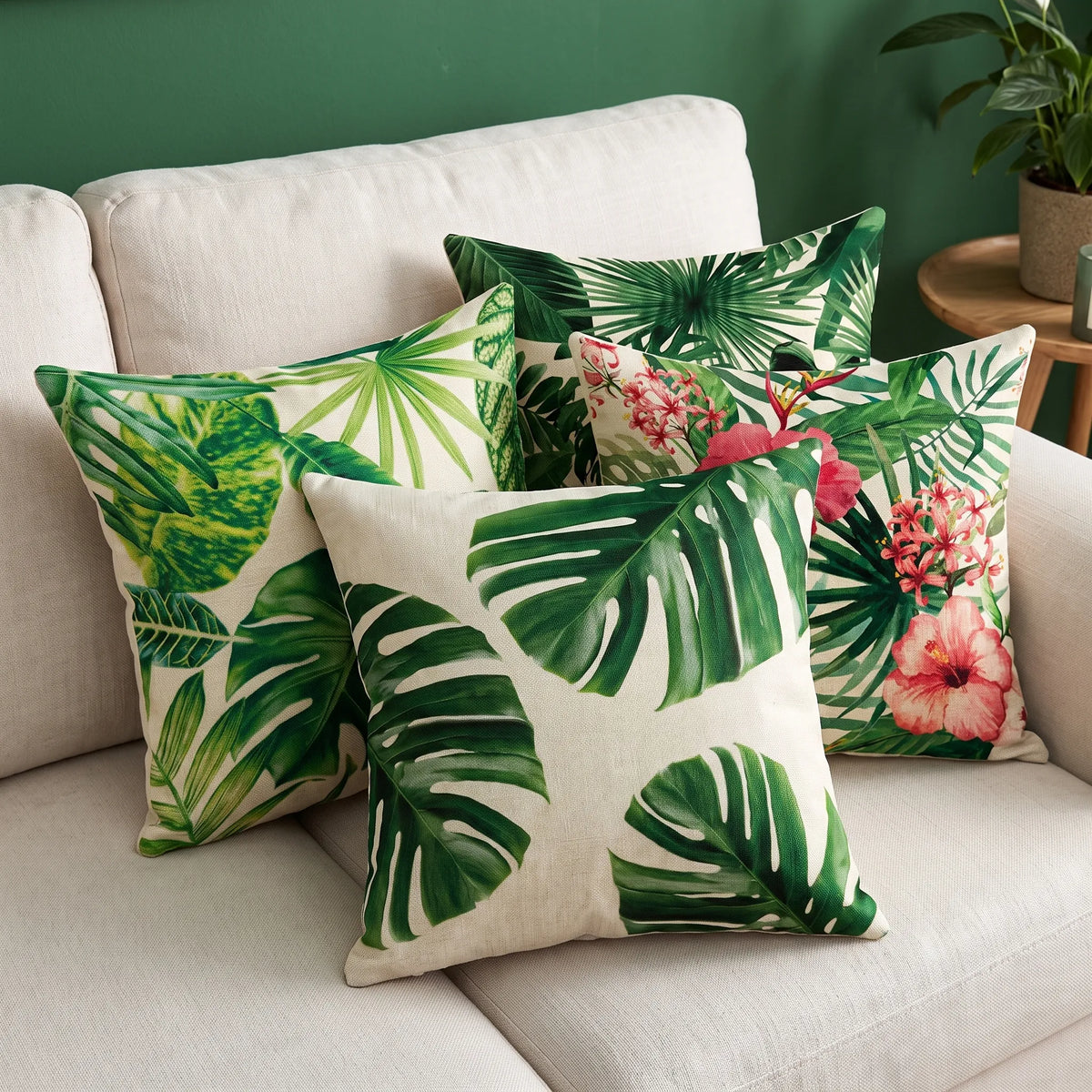 Capa de Almofada Decorativa Tropical em Linho