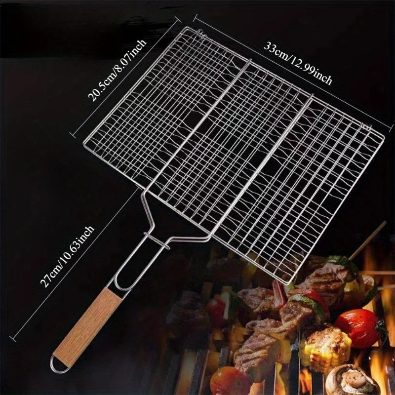 Cesto Grelhador Dobrável com Cabo Removível para Churrasco
