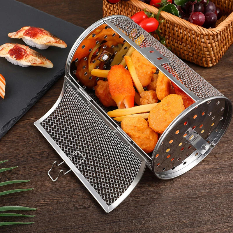 Cesto Giratório em Aço Inox para Air Fryer e Forno