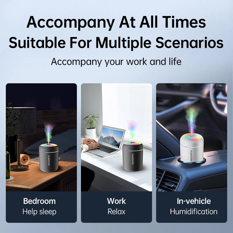 Mini Umidificador USB com Difusor de Aromas e Luz LED