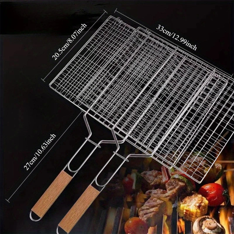 Cesto Grelhador Dobrável com Cabo Removível para Churrasco