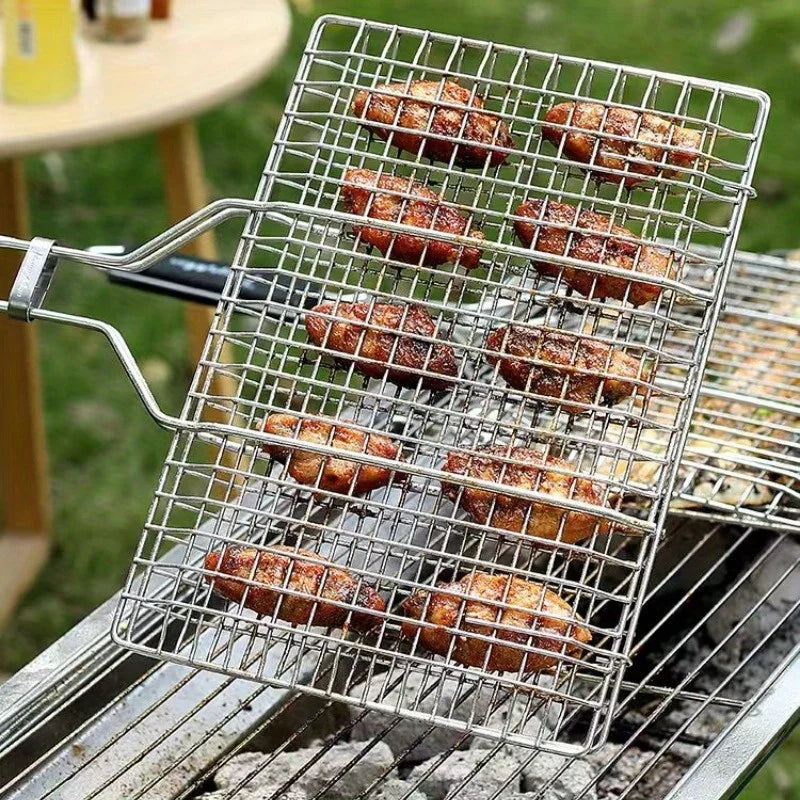Cesto Grelhador Dobrável com Cabo Removível para Churrasco