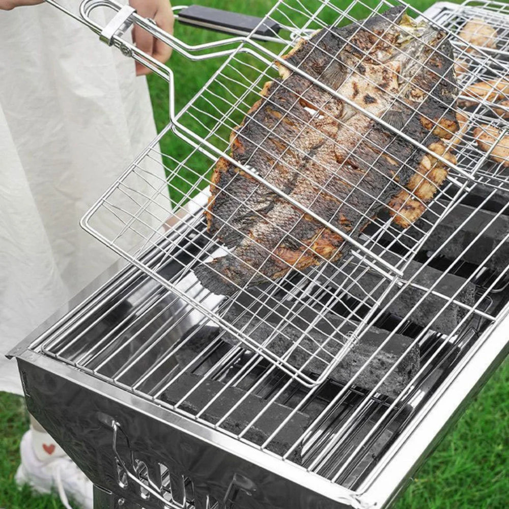 Cesto Grelhador Dobrável com Cabo Removível para Churrasco