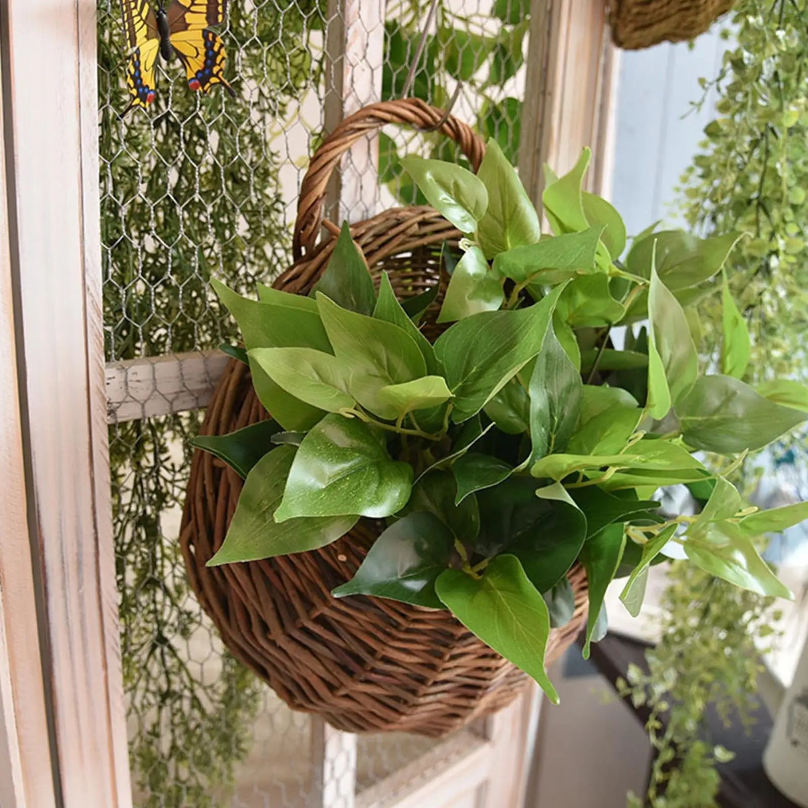 Cesta de Parede em Rattan Natural para Plantas