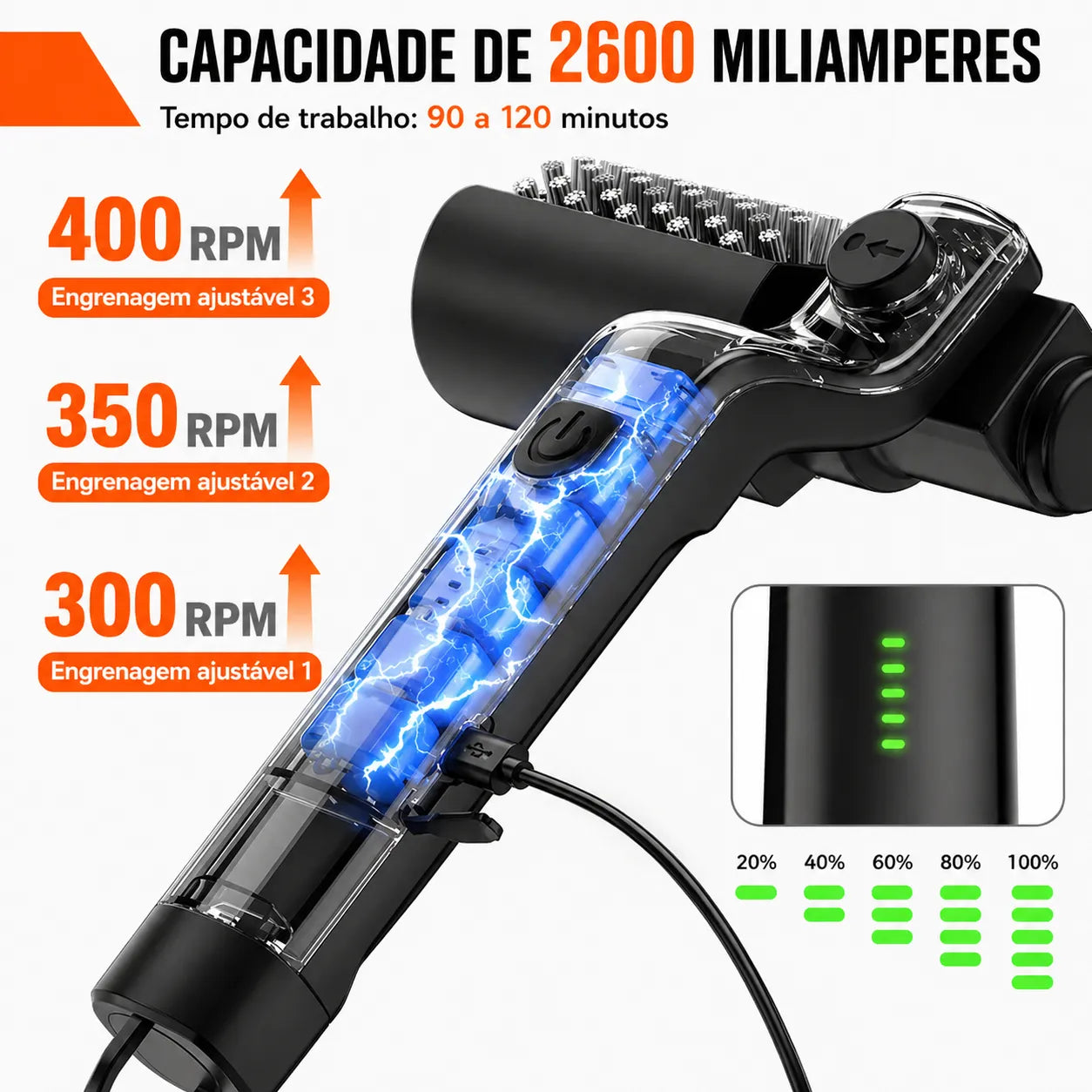 Escova Elétrica Recarregável para Limpeza de Grelhas