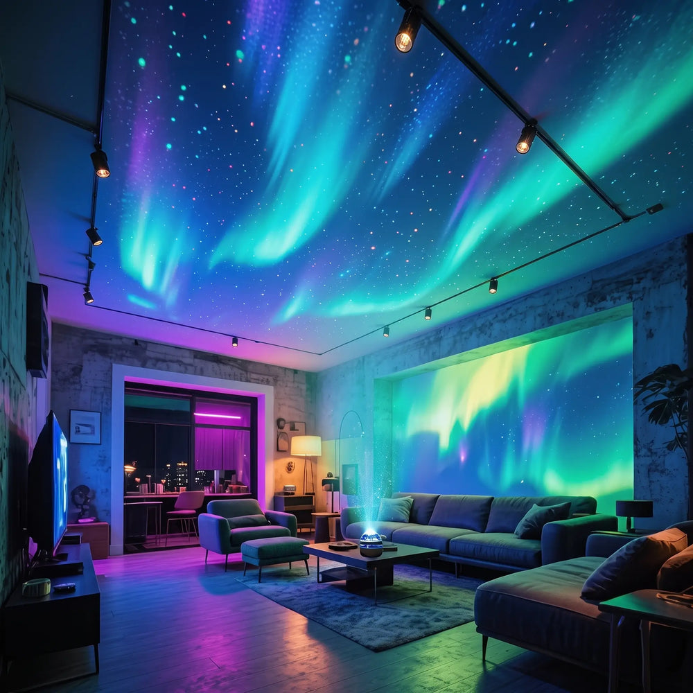 Mini Projetor de Aurora Boreal LED com Controle Remoto USB
