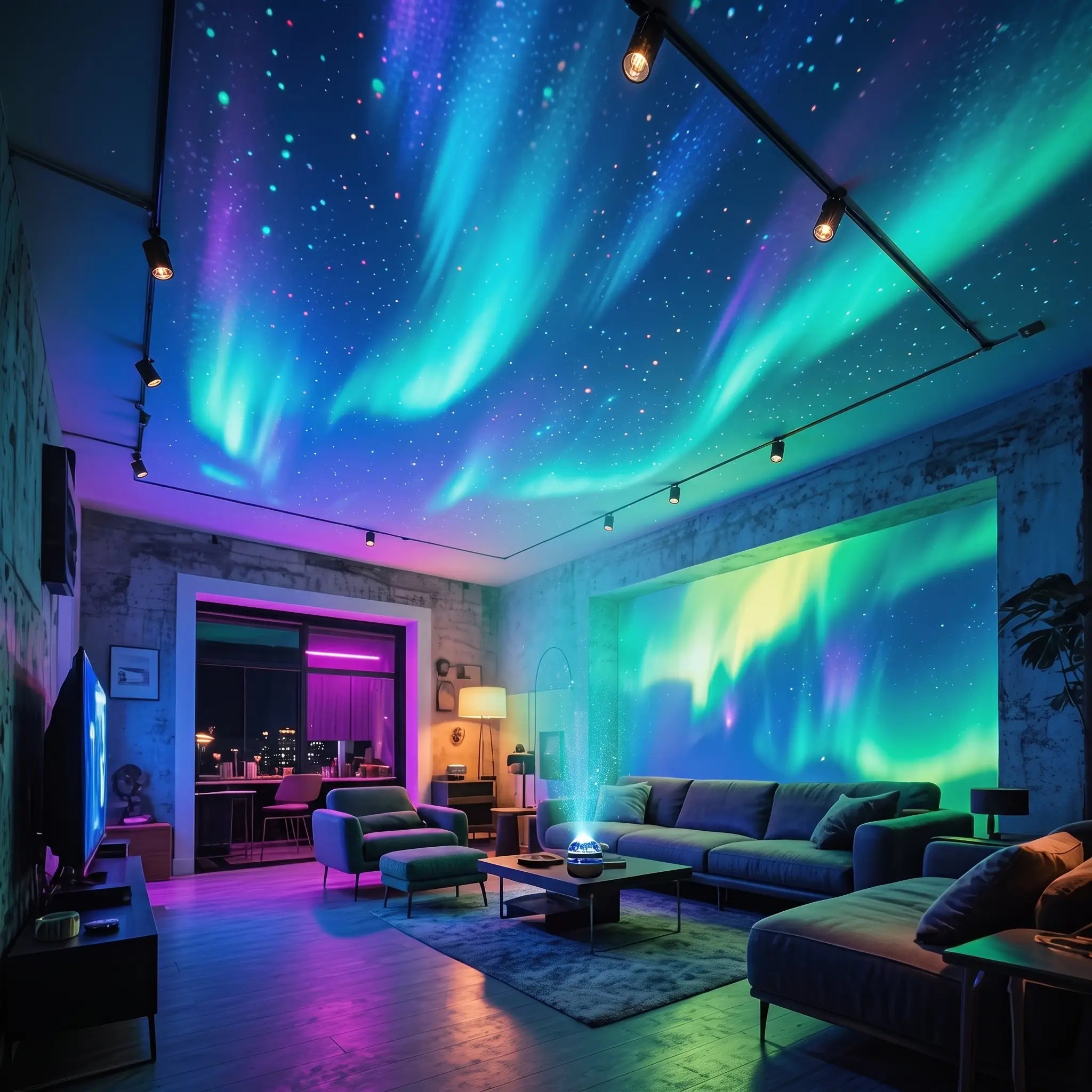 Mini Projetor de Aurora Boreal LED com Controle Remoto USB