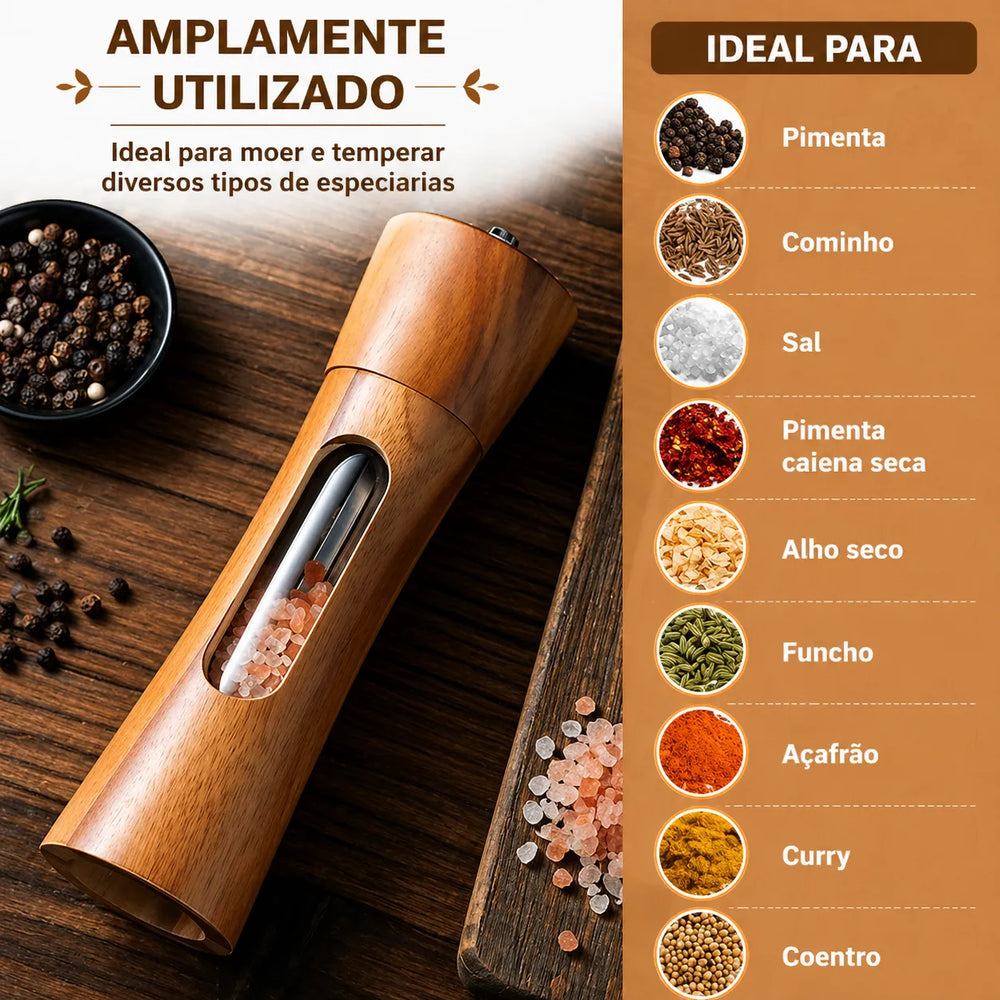 Moedor Manual de Sal e Pimenta em Madeira Maciça