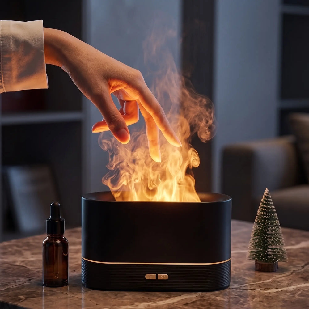 Difusor de Aroma com Efeito Chama LED e Umidificador de Mesa