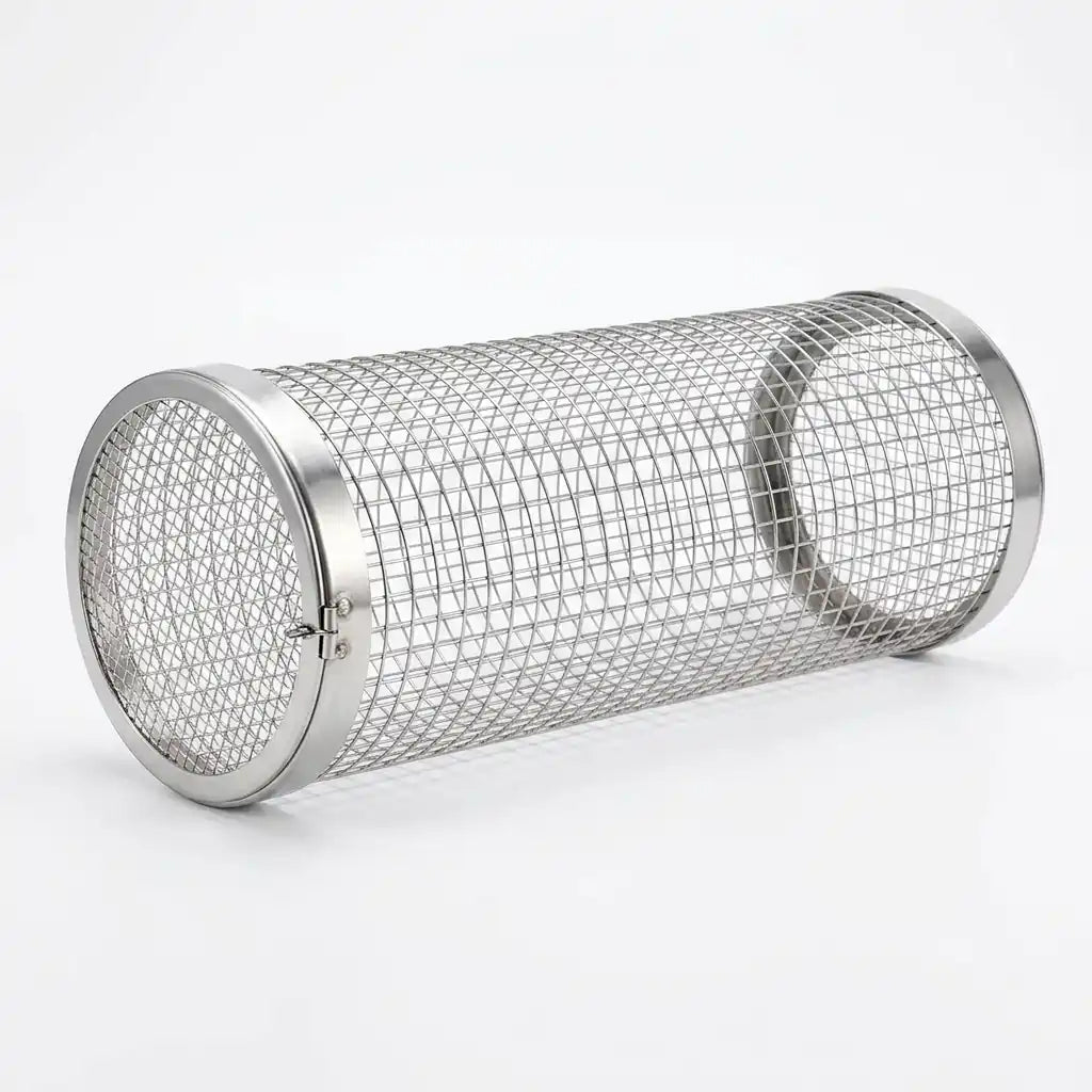 Cesto Grelhador Cilíndrico em Aço Inox para Churrasco