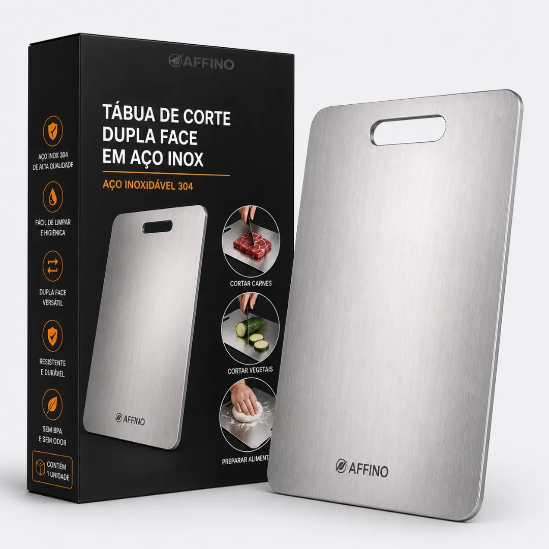 Tábua de Corte Dupla Face em Aço Inox 304 com Titanium
