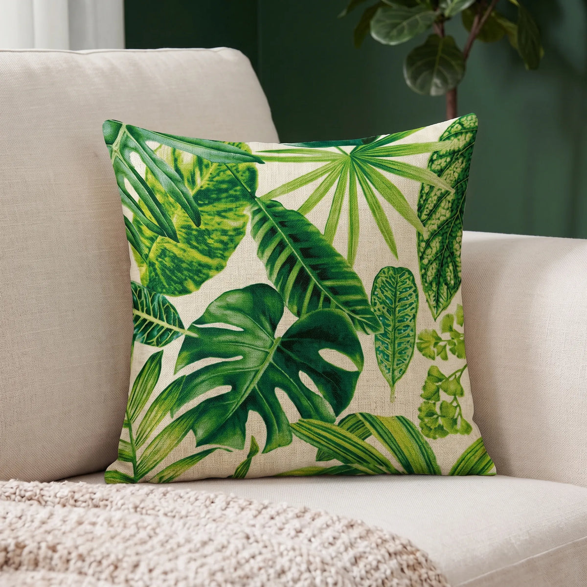 Capa de Almofada Decorativa Tropical em Linho