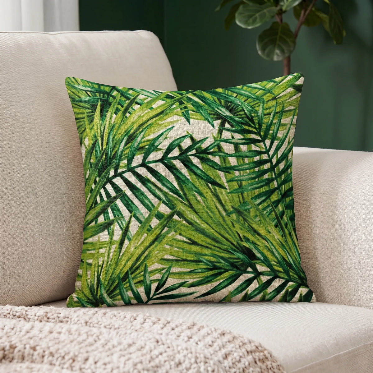 Capa de Almofada Decorativa Tropical em Linho