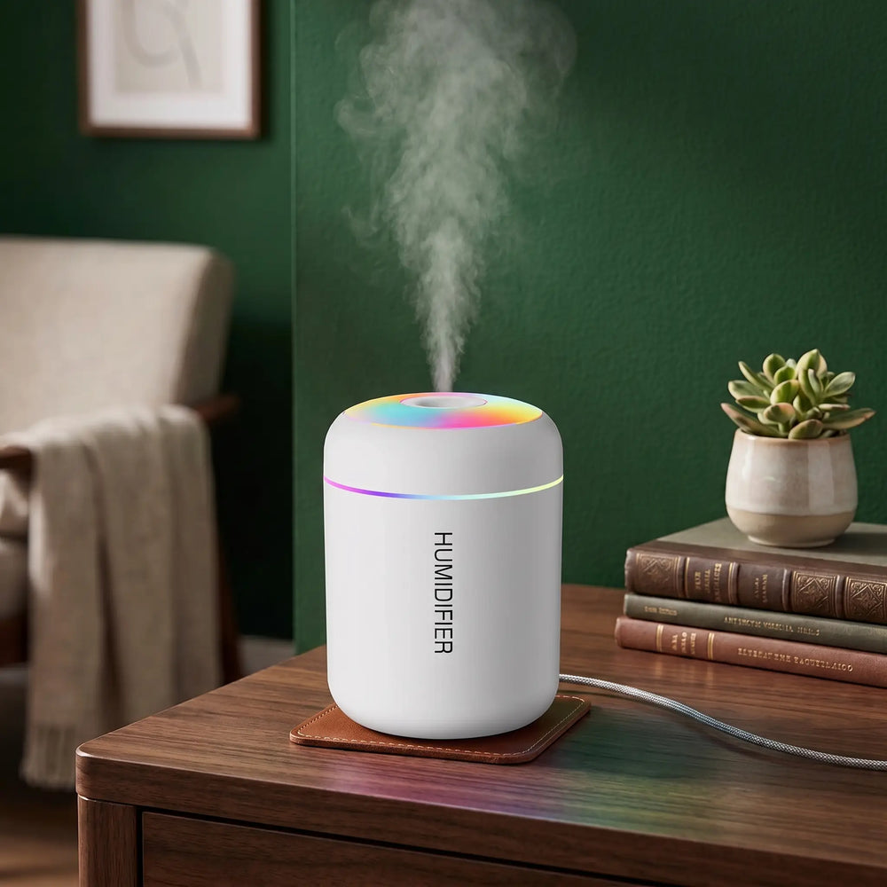 Mini Umidificador USB com Difusor de Aromas e Luz LED