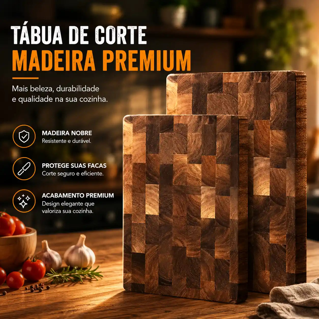 Tábua de Corte em Madeira Acácia Espessa Dupla Face