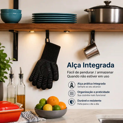 Luva Térmica de Silicone Antiderrapante para Churrasco e Forno