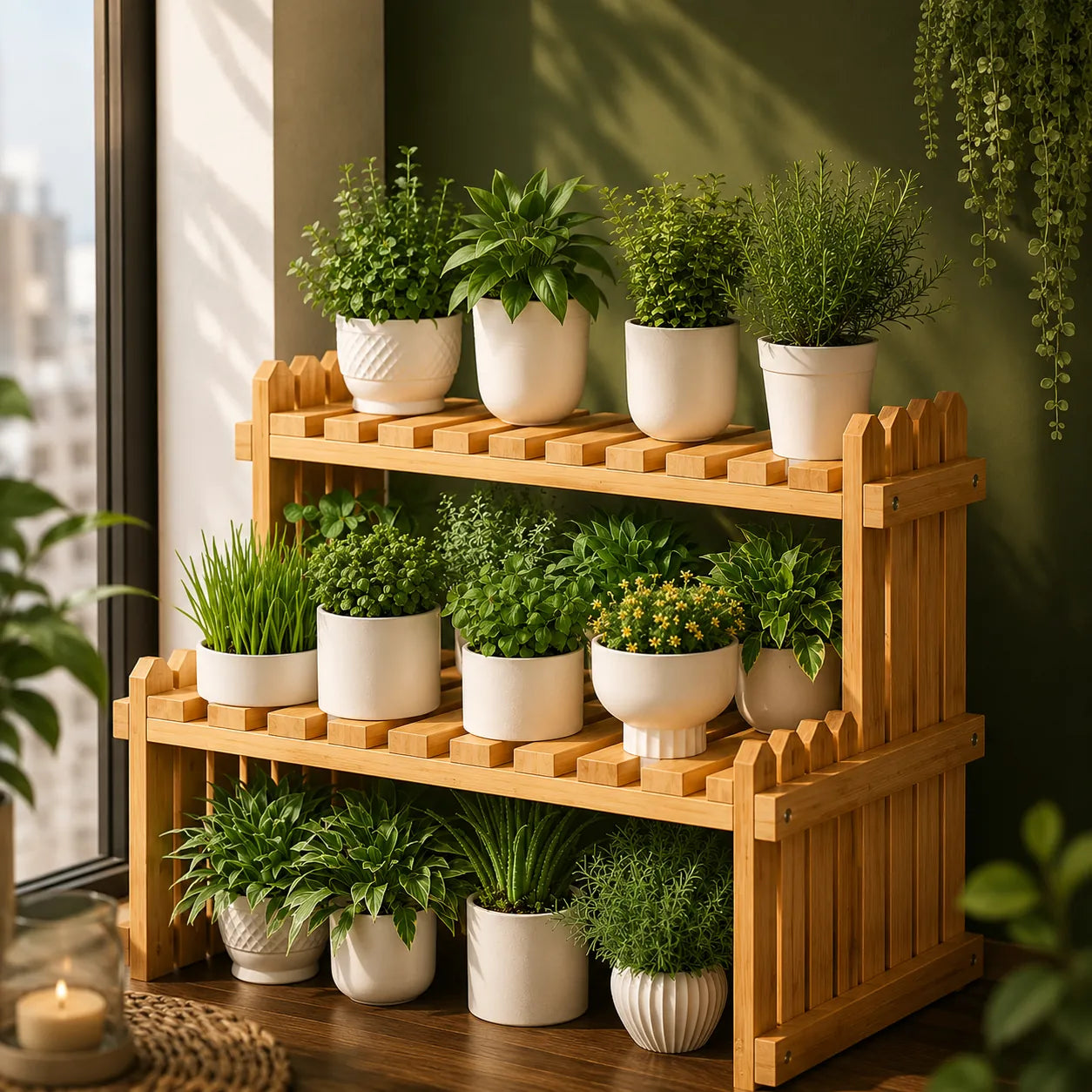 Estante Multiuso de Bambu para Plantas e Decoração