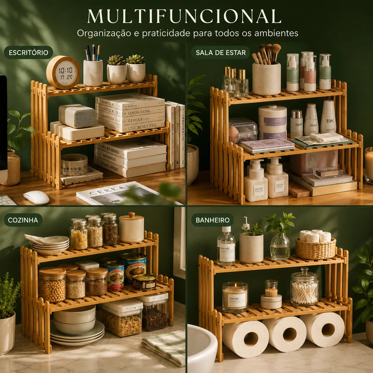 Estante Multiuso de Bambu para Plantas e Decoração