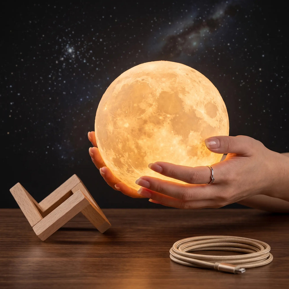 Luminária 3D Lua com Toque e Luz Colorida Recarregável