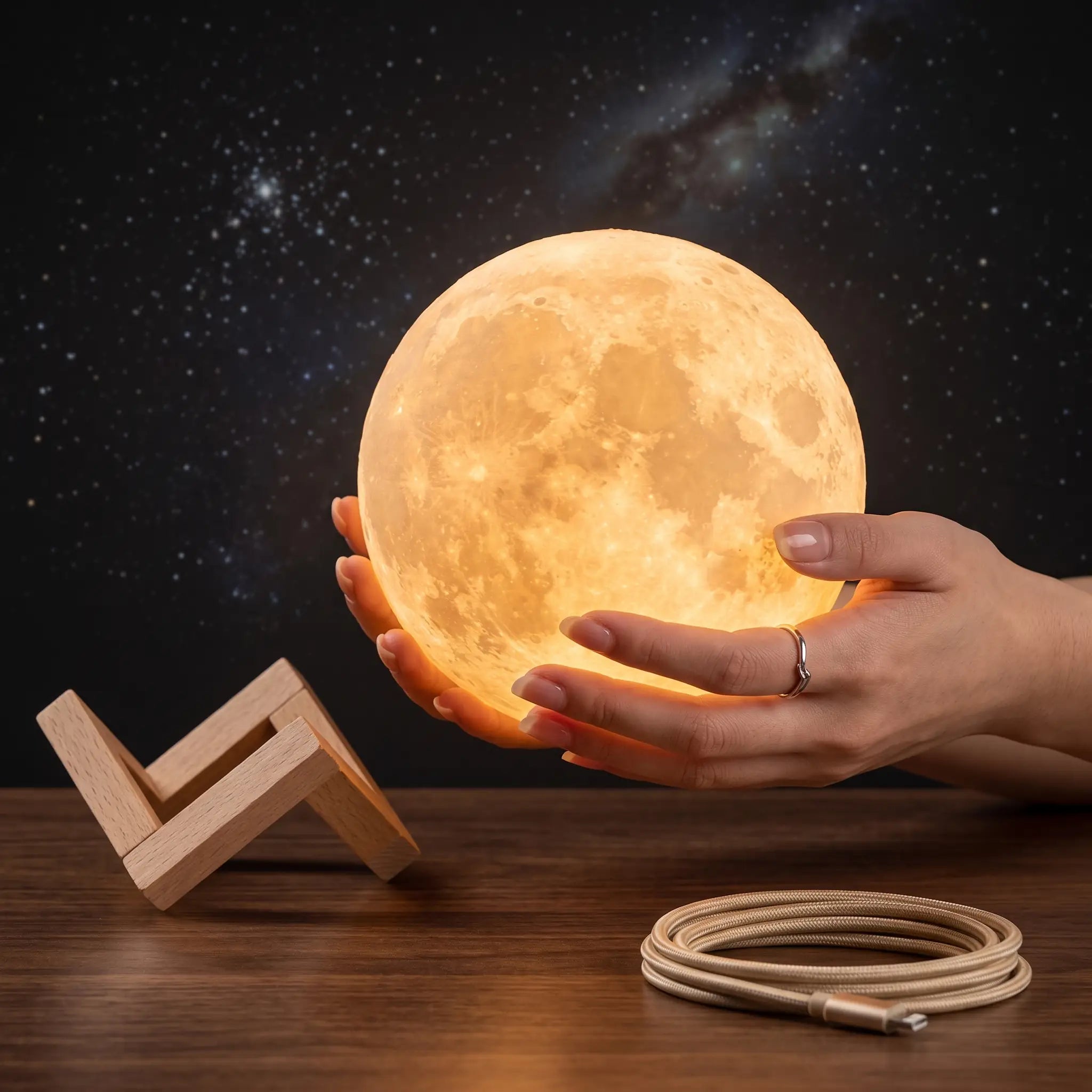 Luminária 3D Lua com Toque e Luz Colorida Recarregável