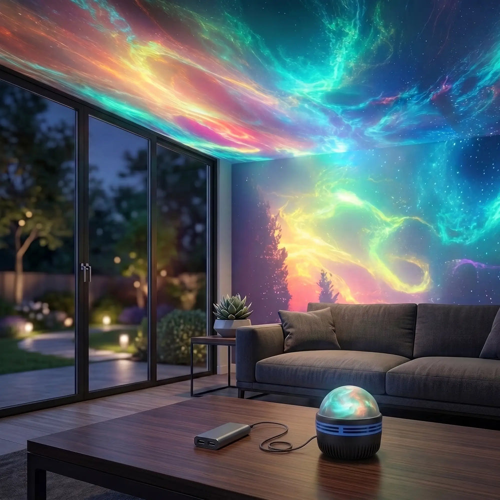 Mini Projetor de Aurora Boreal LED com Controle Remoto USB