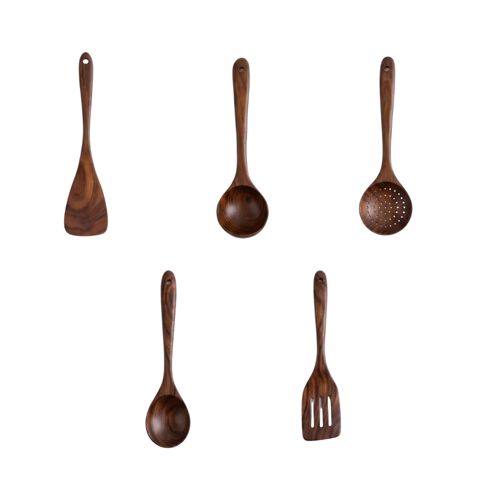 Kit de Utensílios de Cozinha em Madeira de Teca