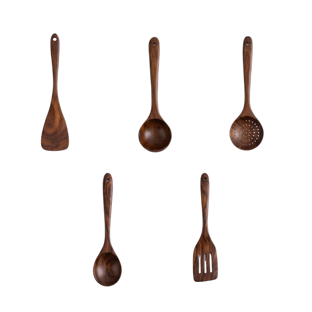Kit de Utensílios de Cozinha em Madeira de Teca