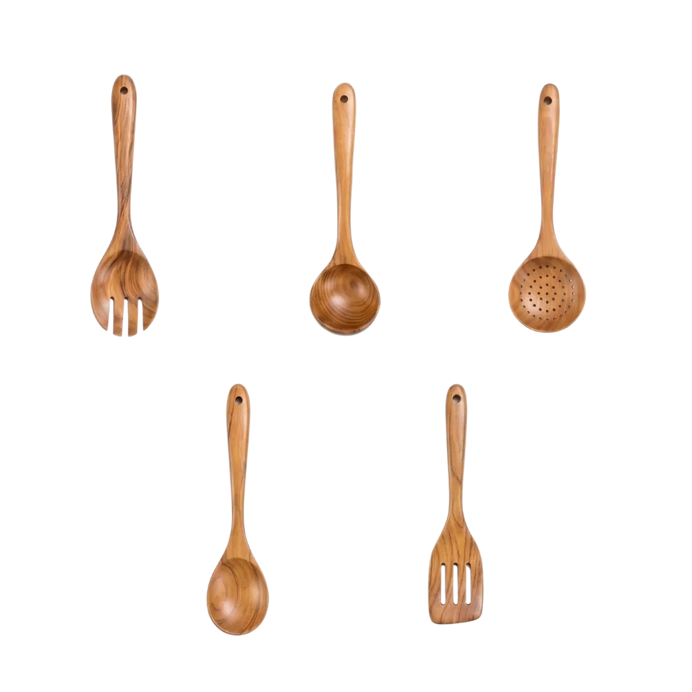 Kit de Utensílios de Cozinha em Madeira de Teca