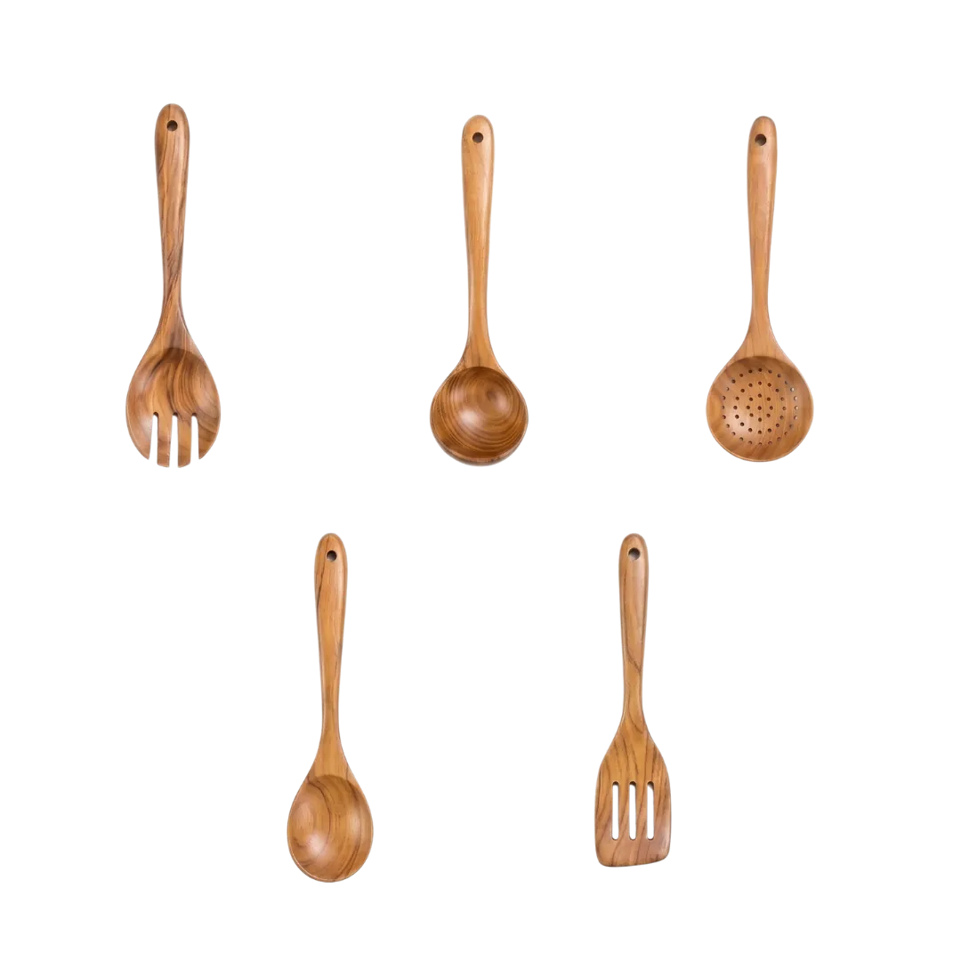 Kit de Utensílios de Cozinha em Madeira de Teca