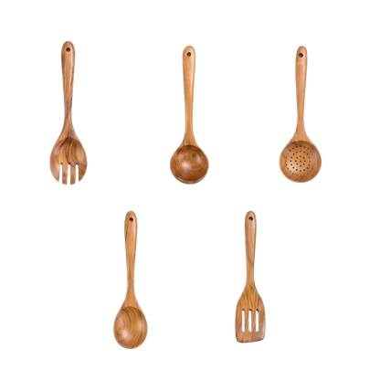 Kit de Utensílios de Cozinha em Madeira de Teca