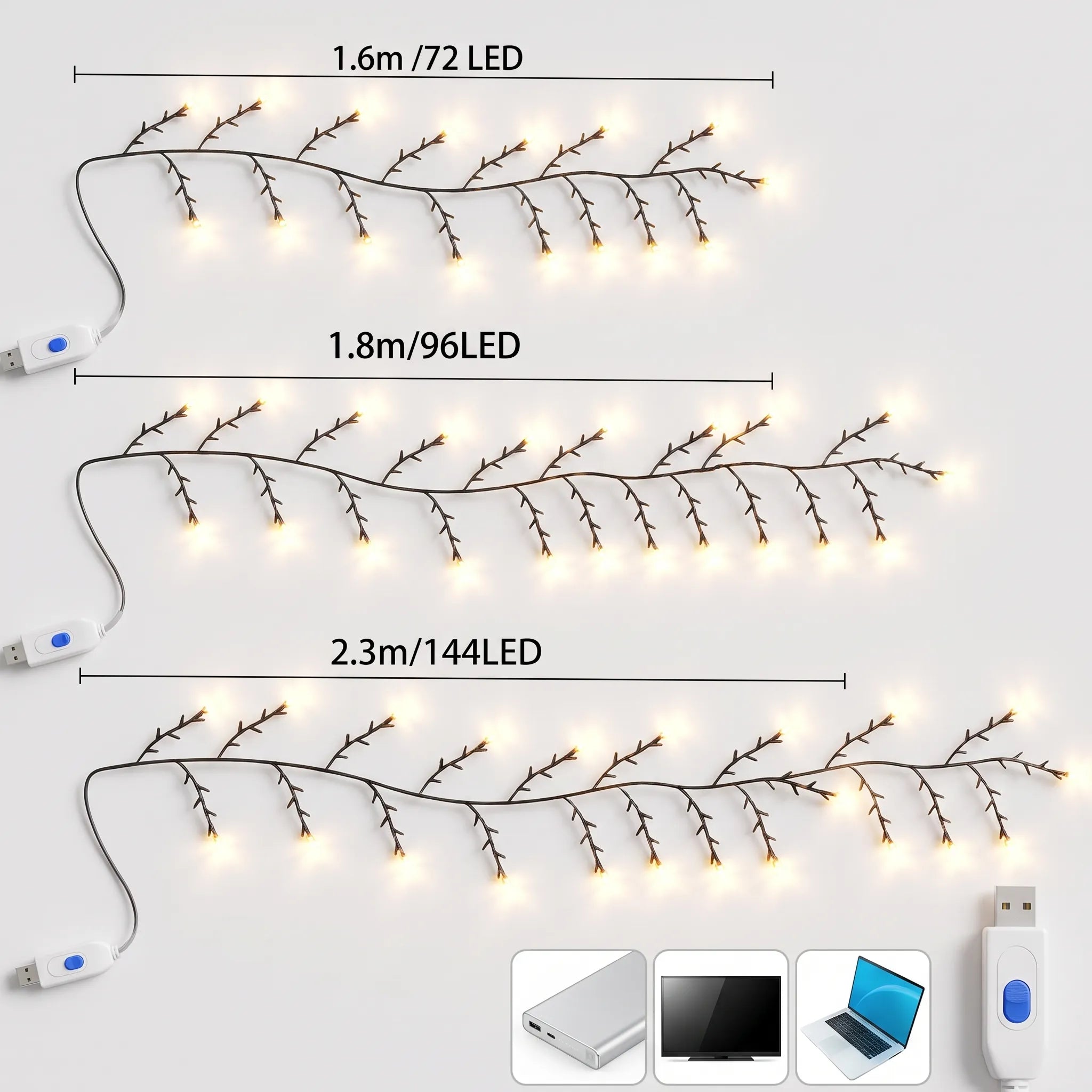 Luminária de Galhos LED com 8 Modos de Iluminação