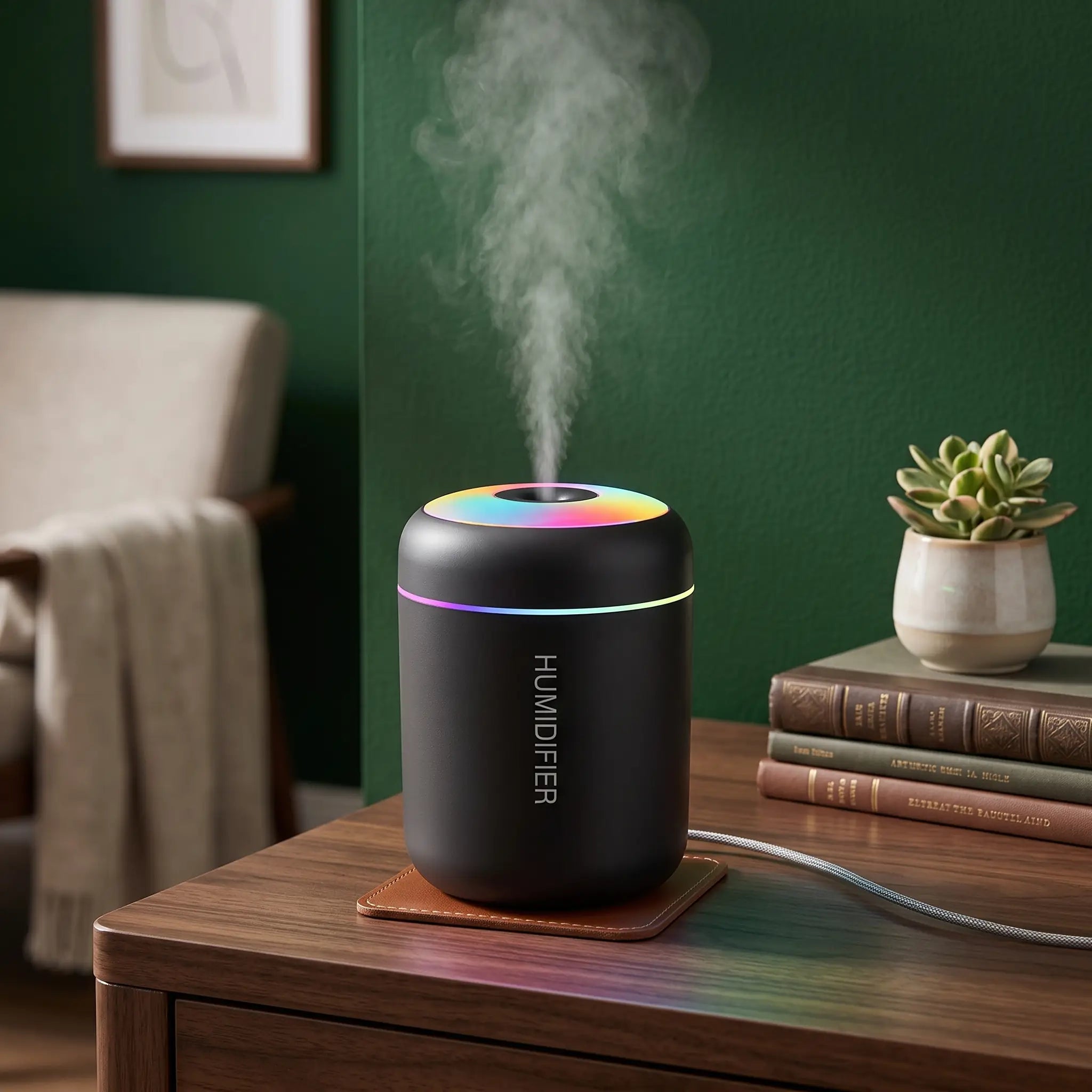 Mini Umidificador USB com Difusor de Aromas e Luz LED