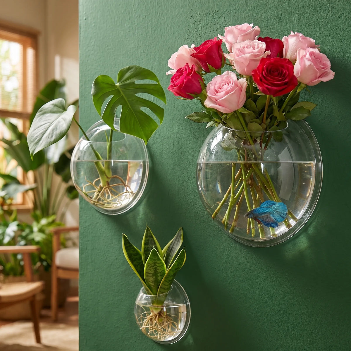 Aquário e Vaso de Plantas Suspenso em Acrílico Transparente