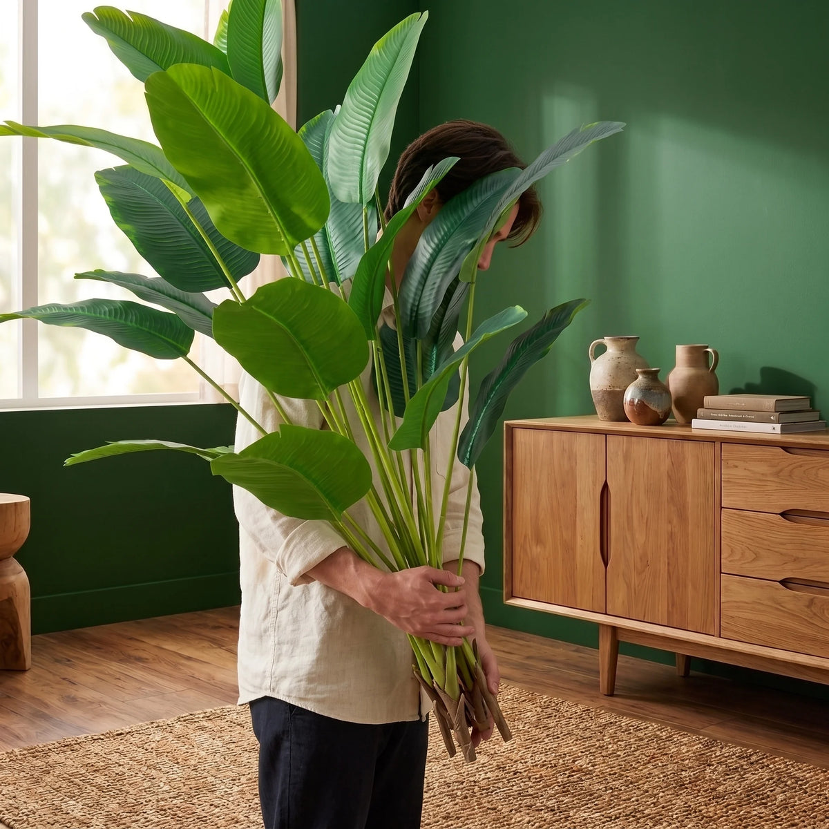 Planta Artificial Tropical Folha de Bananeira Monstera