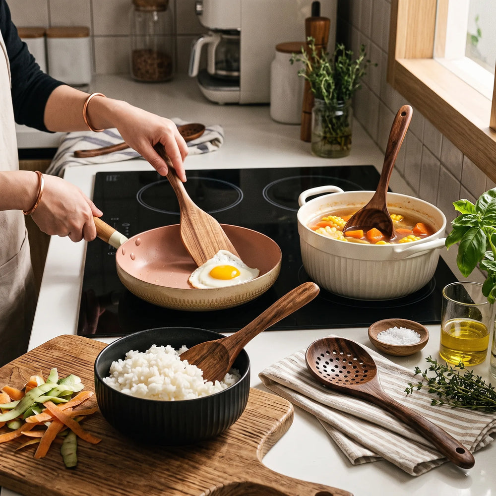 Kit de Utensílios de Cozinha em Madeira de Teca