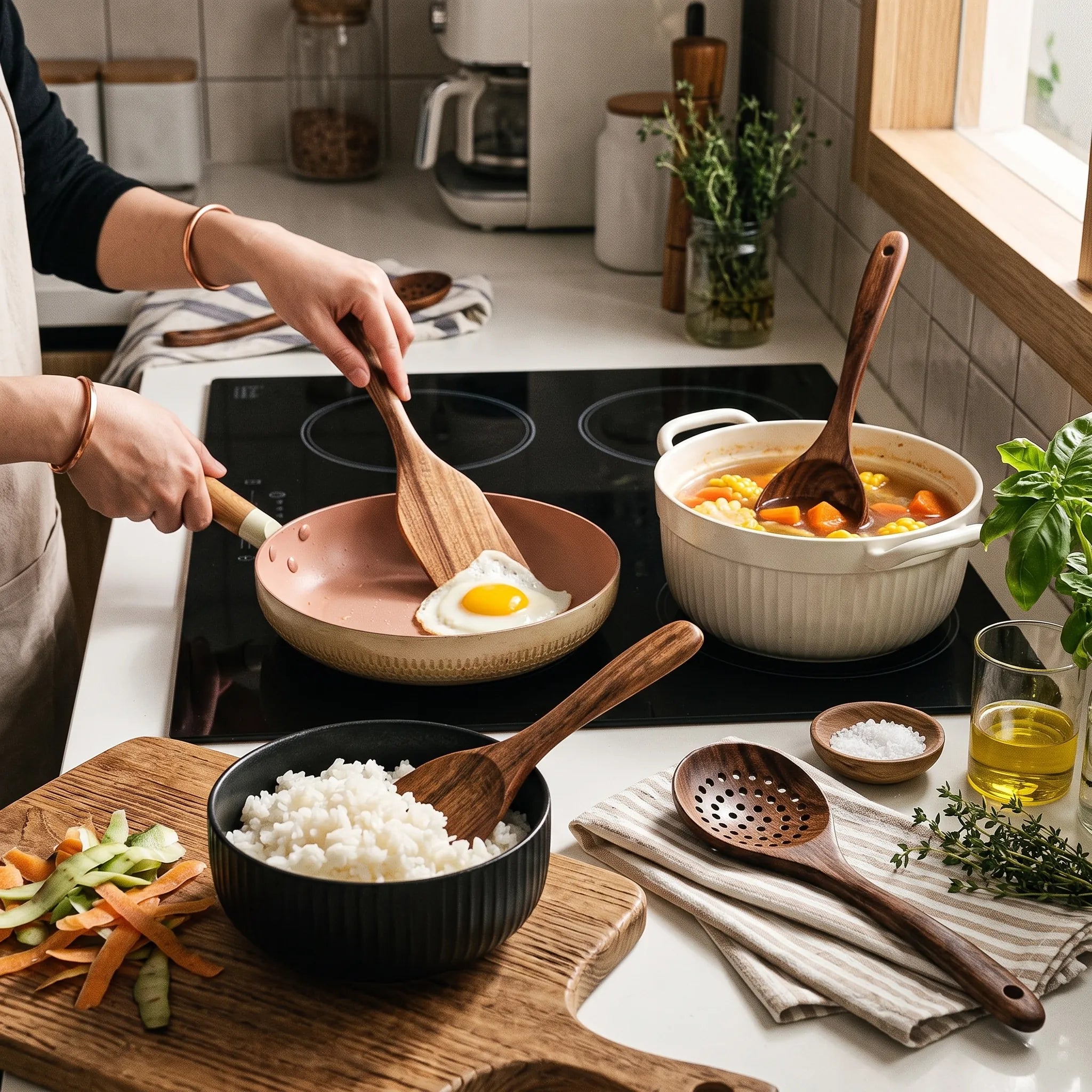 Kit de Utensílios de Cozinha em Madeira de Teca