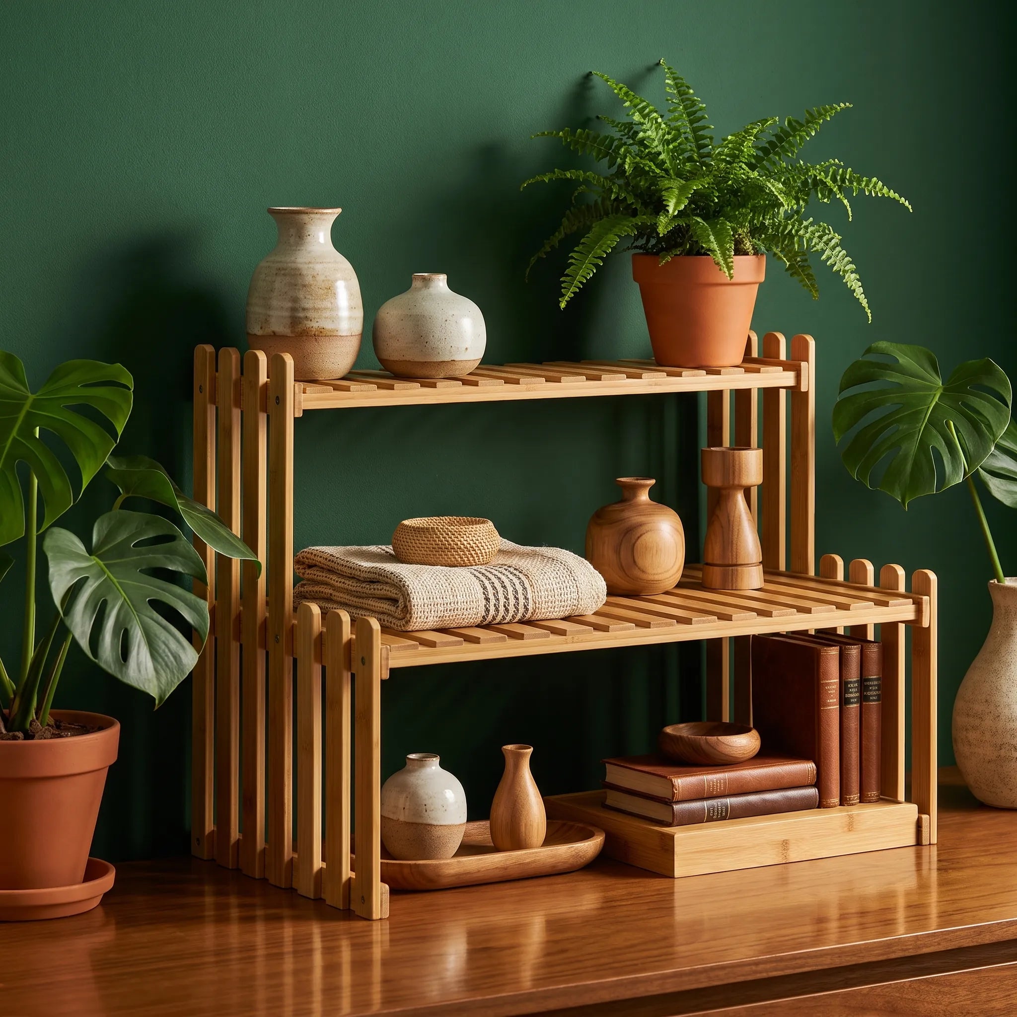 Estante Multiuso de Bambu para Plantas e Decoração