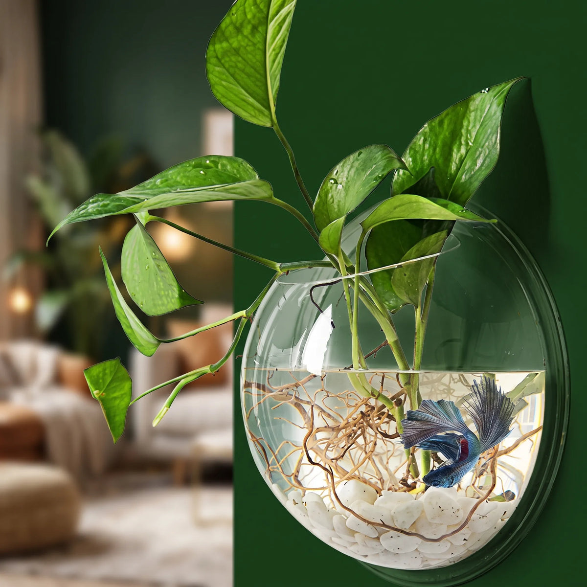 Aquário e Vaso de Plantas Suspenso em Acrílico Transparente