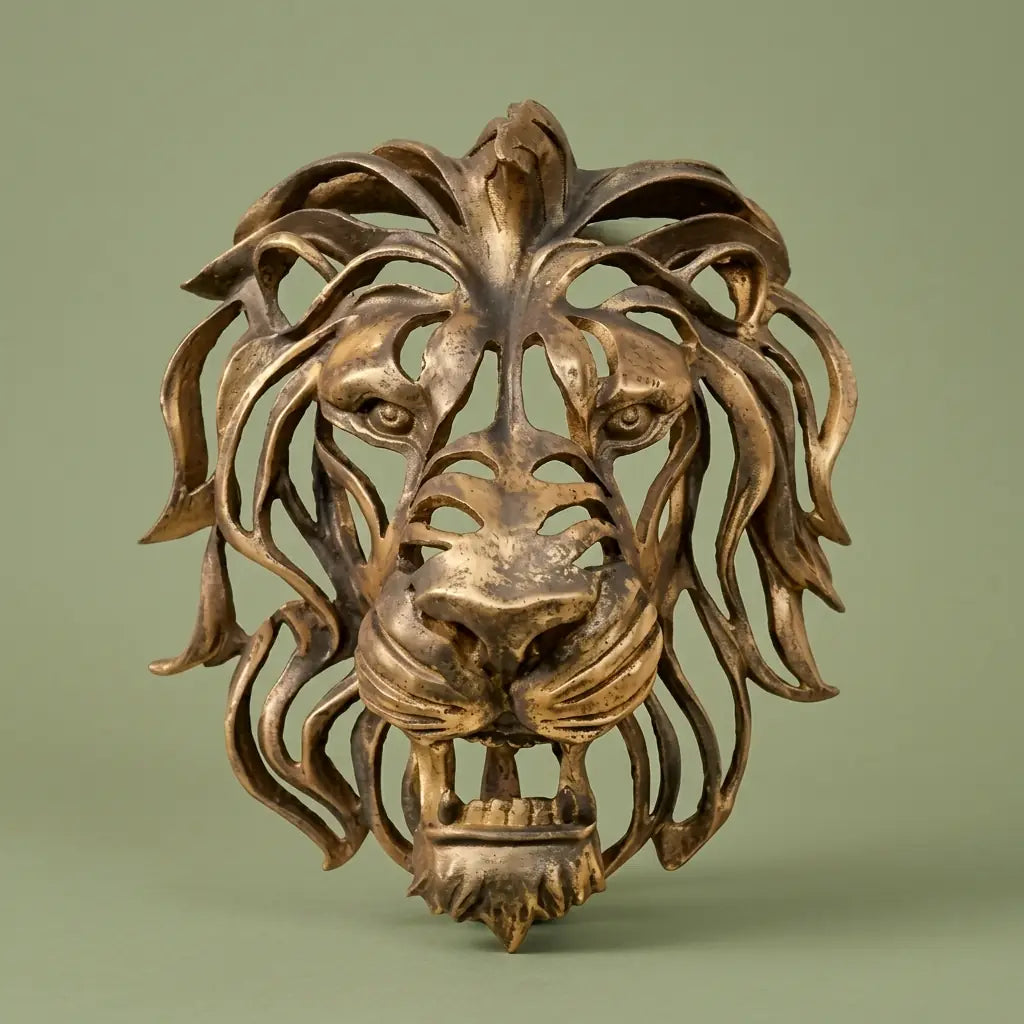 Cabeça de Leão de Ouro em Resina - Decoração de Parede