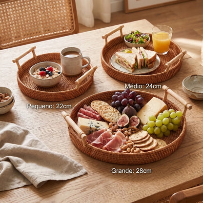 Bandeja de Rattan Trançada com Tampa